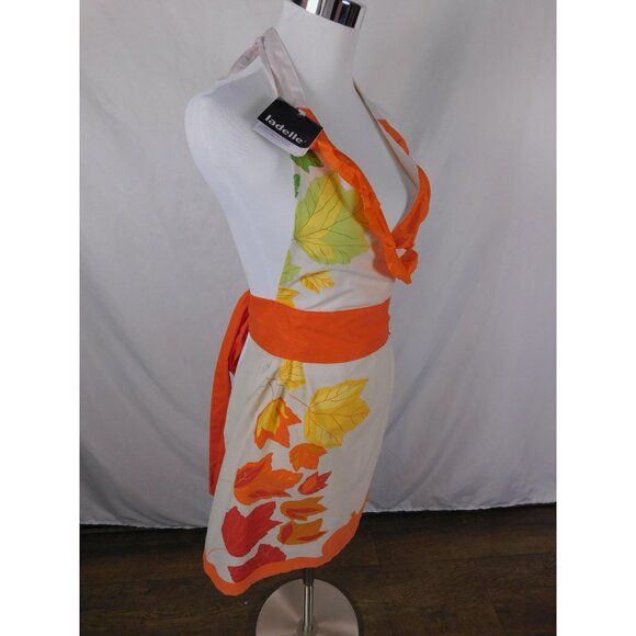 Ladelle Fall Leaves Pumpkins Apron - Ruffle Halter Cotton One Size - NWT - Picture 8 of 12